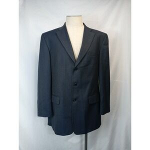 Haggar Collections‎ Mens Sport Coat Blazer 44L Blue Gray Nailhead 3-Button